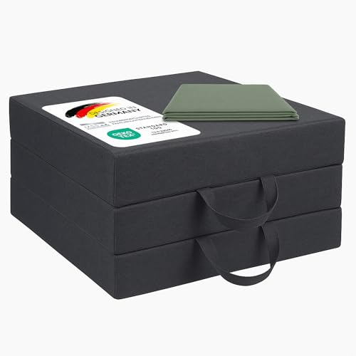 MSS e.K. Klappmatratze NEO – 75x195x15 cm mit Tragetasche (Grün) – Faltbare Gästematratze, komfortable Reisebettmatratze, platzsparend, ideal als Notbett