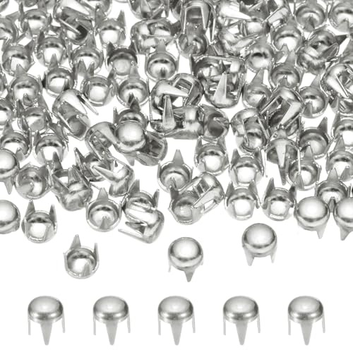PATIKIL Runde Dom Niete, Nieten Set Metall 4 Krallen Stud Punk Niete 4mm | Nietenkopf für DIY, Lederband, Schuhe Deko, Reparatur, Kleidung, Gürtel, Silberfarben
