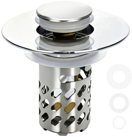 TETEWEVER Waschbeckenstöpsel mit Sieb Abflussstopfen Duschablauf Deckel | Edelstahl Abflussfilter Pop Up Aabflusssieb Waschbecken 3-in-1 Stöpsel Waschbecken für 28-40mm Beckenloch für Küche Bad