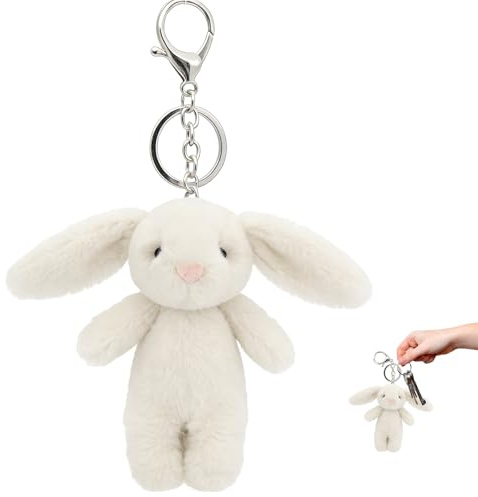 Porte Clef Peluche Lapin, Porte Clé lapin en Peluche mignon, Convient et Aux Femmes, Ornements D'animaux, Des cadeaux amusants et mignons, 10 cm, (Blanc)
