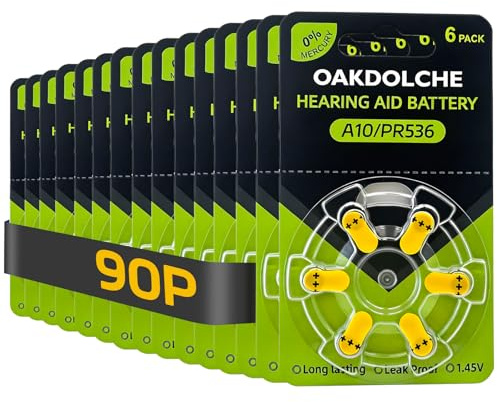 OAKDOLCHE Hearing Aid Batteries Size 10, 90 Count, Mercury Free Zinc Air, 1.4V Long Lasting & Easy to Open