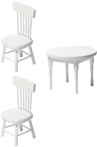 Hemobllo White Mini round Table and Chairs Dollhouse Furniture Accessories Miniature Playhouse Decor for Room Scene