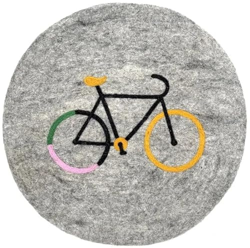 Nepalaya - Dickes Sitzkissen Filzkissen aus Wolle gefilzt, rund, Ø38cm, Bunte Stuhlkissen aus Filz - handgemacht - Nepal (Fahrrad - grau)