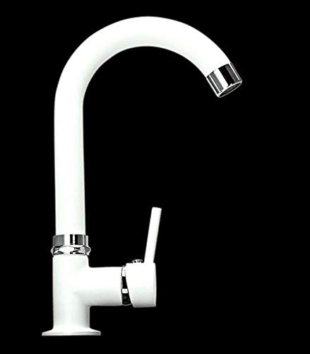 ATCO® Kaltwasser Armatur RONDO Waschbeckenarmatur Kaltwasserhahn Gäste-WC Kaltwasserarmatur Standventil Wasserhahn Waschtisch Waschbecken schwenkbarer Auslauf Camping Einhebel Ventil Bad weiss-matt