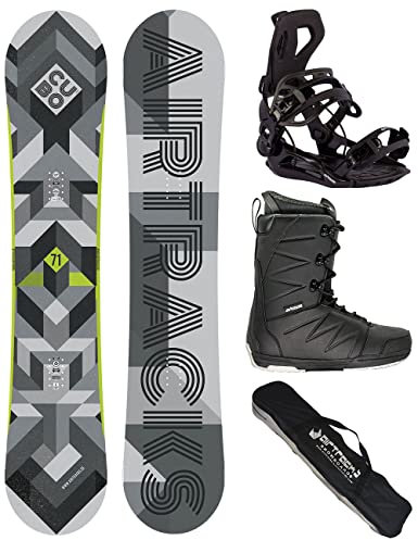 Airtracks Snowboard Set Board Cubo Extra Wide Camber 165 + Snowboard Bindung Master + Boots Star Black 45 + Sb Bag