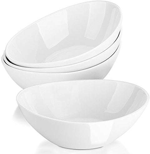 LIFVER Salatschüssel Set Porzellan 1060ml, Müslischale Groß, Suppenschale Keramik, Servierschale für Salat, Beilagen, Suppe, Dessert, 4er Set, Weiß