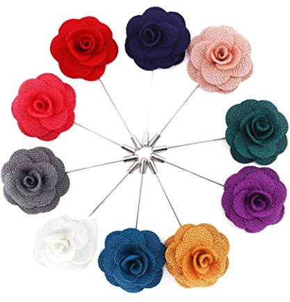 QH-Shop Revers Fleur Pin,Boutonnière Fleur pour Homme Fait Main avec Boite Cadeau pour Costume pour Marié de Mariage Fête 10pièces Cadeau pour la Fête des Pères