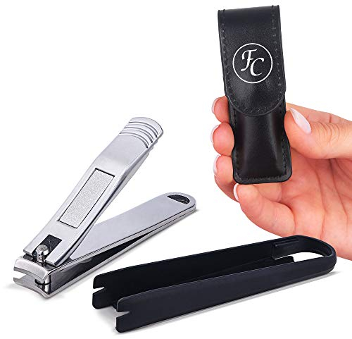FABCARE Coupe-ongles avec réservoir, lime intégrée, étui inclus et E-book fourni – Tranchant, durable pour manucure, pédicure, soins des mains et pieds – Accessoire pratique pour hygiène personnelle