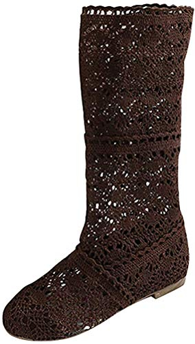 ORANDESIGNE Donna Ricamo Stivali Estive Affascinante Traspirante Stivali Elegante Sandali caffè 38 EU