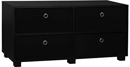 4 Section Black Wide Wooden TV Stand With 4 Drawers (Black)
