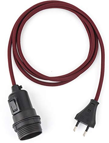 3m Plug-In Lampe BORDEAUX, Textilkabel mit Lampenfassung aus Thermoplast (TEILGEWINDEMANTEL) mit Schalter und Eurostecker