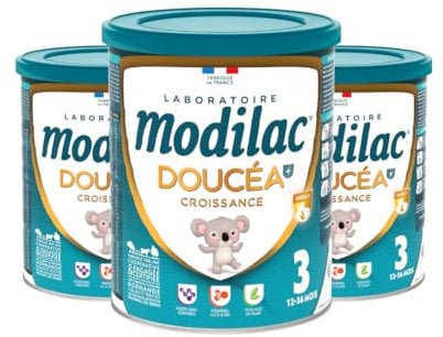 Modilac - Lait Infantile en Poudre Doucéa+ Croissance - Lait 100% Français - Fer, Zinc, Acides Gras Essentiels - Fabriqué en France Sans Huile de Palme - Lait 3e Age, de 12 à 36 Mois - Lot de 3x800g