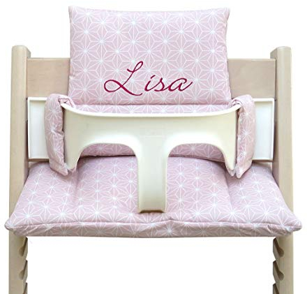 Blausberg Baby - Coussin Set Compatible Avec Tripp Trapp Stokke Avec nom personnalisé Pour la Naissance, l'anniversaire, Naissance - Happy Star Rose
