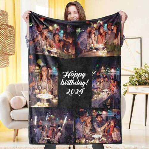 VEELU Fotodecke mit Eigenem Foto Name Super Weich - Decke Selbst Gestalten Bedrucken Lassen Kuscheldecke Personalisierte Geschenk für Freunde Familie Geburtstag Weihnachten 152 x 203cm
