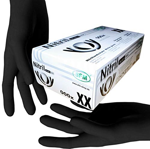 SFM ® BLACKLETS GRIP Nitril : S, M, L, XL schwarz puderfrei F-tex Einweghandschuhe Einmalhandschuhe Untersuchungshandschuhe Nitrilhandschuhe M (100)
