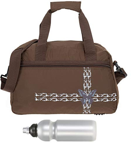 SPEAR Sporttasche Papillon 40 cm 16 L Damen Mädchen Tasche Sport Fitness Turntasche 5001 + Trinkflasche (Braun)
