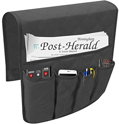 LYNKO Sofa Chair Couch Armrest Organizer, 5 Pockets Anti-Slip Armchair Storage Bag, Fits For Tablet, Phone, Pad, Book, Magazines, TV Remote Control (Black)