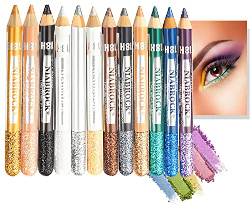 Mimore Lidschatten Bleistift 12 Farben/Set Glitter Lidschatten Stift Textmarker Professioneller Eyeliner Augenstift Pearly Luminous Shadow Stick Langlebiges wasserdichtes Eyeshadow Pen Set