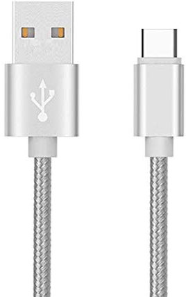 Cable metálico trenzado tipo C para Oneplus 8 cargador USB 1m reversible conector sincronización nylon (plata)