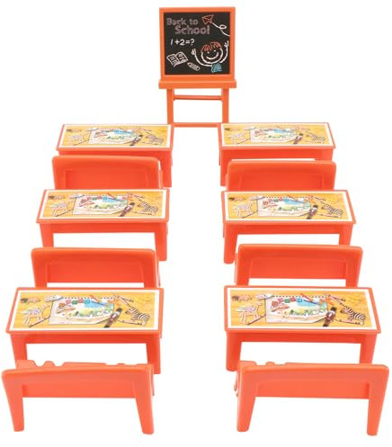 TOYANDONA Miniature Locker - 13pcs Classroom Set with Dolls, Desk, Chair, Blackboard, Model Doll House Accessory