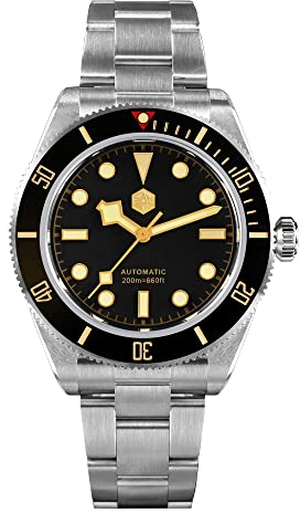 San Martin Upgrade SN008G V2 Edelstahl Taucher Herrenuhr Retro Water Ghost 200m Wasserdicht Luxus Automatisch Mechanische Männliche Armbanduhr, schwarz, Mechanisch