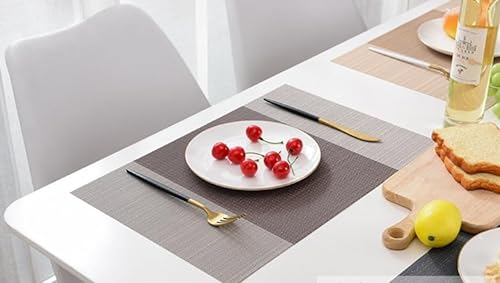 JCYOYO Placemat Set Of 10 Washable Stain-Resistant Woven Vinyl PVC Table Mat Heat Insulation Pad 12x18 Inches For Kitchen Dining Table Decoration (Coffee Brown)