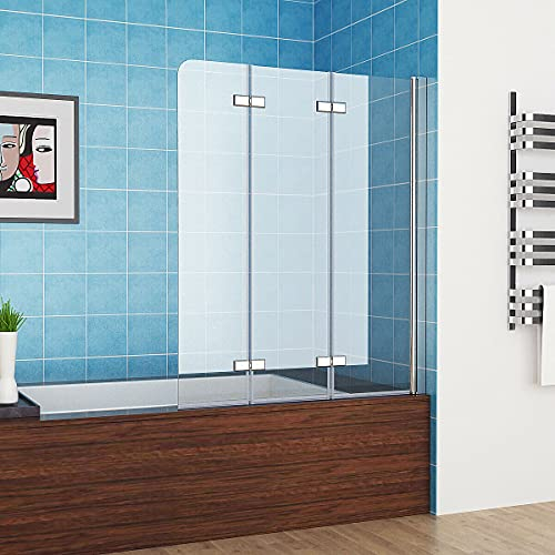 MIQU DAY-3D Paroi de douche pliante en 3 parties 100 x 140 cm 180 ° Verre Nano 6 mm