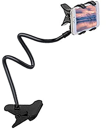 Supporto universale per telefono cellulare a collo di cigno con clip, staffa flessibile e rotazione di 360 gradi regolabile, resistente per letto, auto, casa, tavoli, librerie, ufficio (nero)