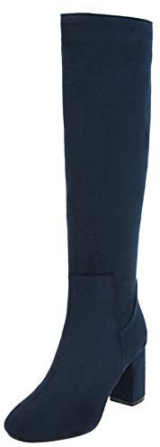 MJIASIAWA Donna Tacco A Blocco Inverno Warm Knee Moda Stivali Equitazione Zip Festa Formal Equestrian Tacco Alto Boots Comfy Blu Numero 42 EU/44 Asiatico