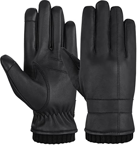 Hand Fellow Herren Echtleder Handschuhe Fleece Gefüttert Touchscreen Leder Fahren Handschuhe Winter Warme Handschuhe Outdoor, schwarz Rib, (XL)