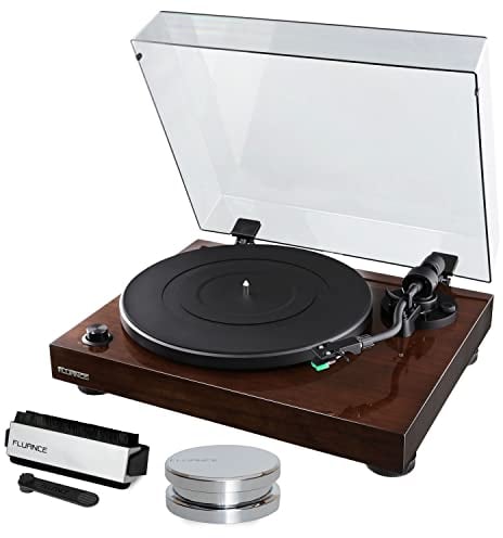 Fluance RT81 Elite High Fidelity Vinyl Turntable Record Player featuring Audio Technica AT95E, Belt Drive, Built-in Preamp with Record Weight and 3 in 1 Stylus and Record Cleaning Vinyl Accessory Kit