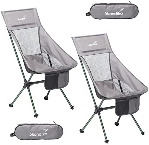 Skandika Campingstuhl Compact bis 150 kg belastbar | 2er Set Camping Stuhl, Anglerstuhl, klein, faltbar, kleines Packmaß, klappbar, stabil, leicht, bequem gepolstert | Faltstuhl, Klappstuhl (grau)