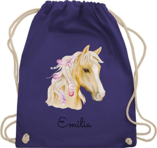 Turnbeutel Rucksack - Pferd Pferde - Pferdekopf - Unisize - Lila - wechselsachen beutel kita reit sachen für mädchen pferden pferdemotiv sportbeutel stoffsackerl kindergarten pferderucksäcke