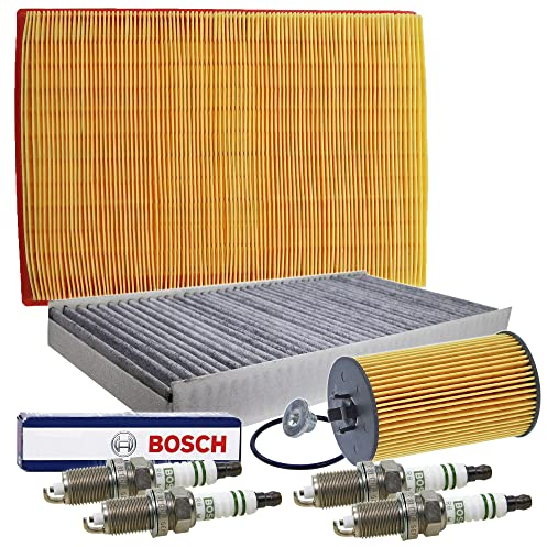 BESTPRICE Inspektionspaket Filterset mit 1x Luftfilter, 1x Innenraumfilter (Pollenfilter) mit Aktivkohle, 4x Zündkerze Super FQR8LEU2, Kompatibel mit OPEL COMBO,CORSA C (X01), TIGRA TwinTop (X04)