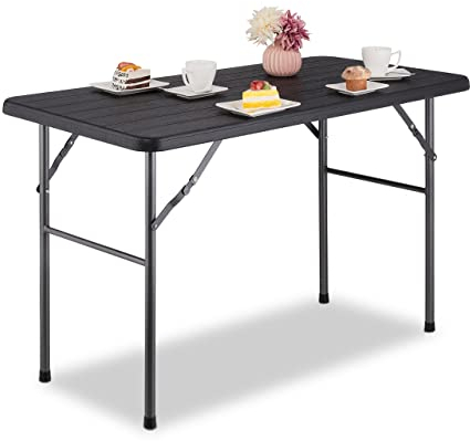Relaxdays Table de Jardin, Aspect Bois, rectangulaire, Plastique et métal, Pliable, H x L x P : 74 x 118 x 60 cm, Noire