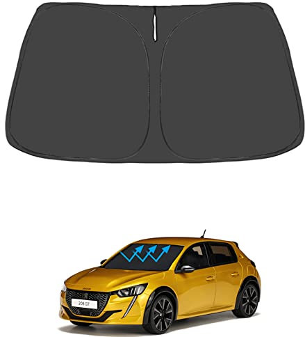 CKPEOR Parasol para Parabrisas Delantero para Peugeot 208 e-208 2020 2021 2022, Parasol para Ventana, Bloques Plegables, Rayos UV, Mantiene tu Coche más Fresco,Full Black