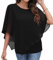 QIXING Chiffon Bluse Damen Elegant Sommer Kurzarm Tunika Rundhalsausschnitt Casual Batwing Sleeve Flowy T Shirts (Schwarz, L)