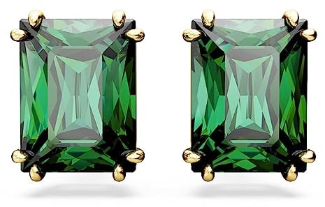 Swarovski Matrix Ohrringe, Grüne und Vergoldete Ohrstecker mit Strahlenden Swarovski Kristallen