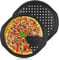 LOLYSIC 2 Pcs 14 Inch Pizza Trays for Oven Non Stick Pizza Pans Round Perforated Carbon Steel Pizza Oven Trays with Handle, Black