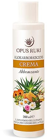 OPUS RURI Crema Abbronzante all'Aloe Arborescens - 200 ml - Stimola la Melanina e Contribuisce a Uniformare l'Aspetto della Pelle - Made in Italy