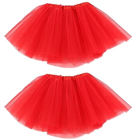 WKRTDY 2er Pack Damen Junior Kinder Mädchen Tanzkleid 80's Totem Kleid (Rot, 3 Tier)