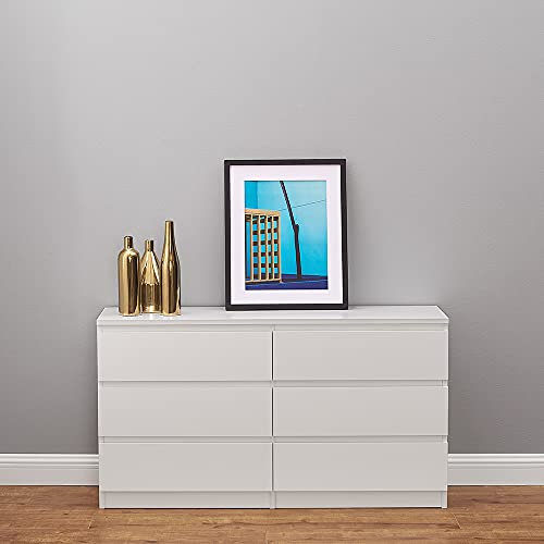 Panana Commode Meuble de Rangement Buffet avec 6 Tiroirs, Table de Chevet sur Salon, Chambre, Bureau, 120 x 33 x 66 cm (Blanc)