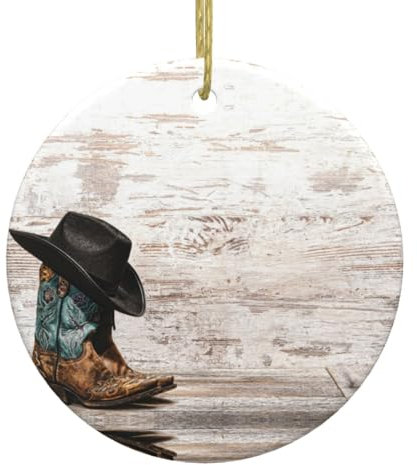 Cowboyhut und Stiefel, Weihnachtsdekoration, doppelseitig, Keramik, Weihnachtsbaumschmuck, Weihnachtsdekoration, Weihnachtsdeko
