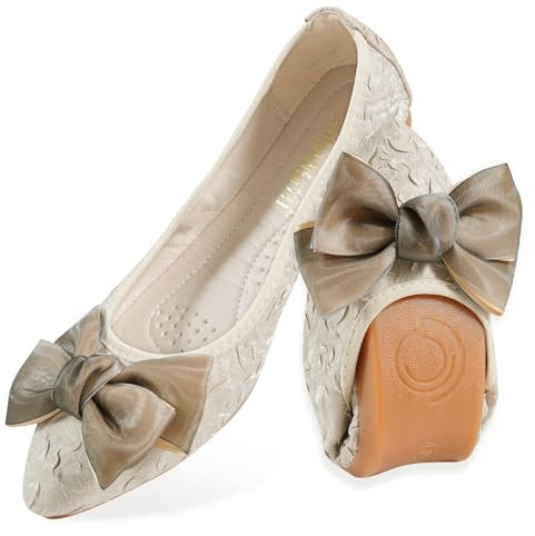 MACHSWON Womens Ballet Flats Sparkly Comfortable Casual Pointed Toe Bow-Knot Slip on Wedding Ballerina Dressy Flats Shoes Women(Apricot 1, Size 4)