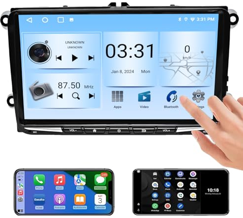 La Radio del Coche Android 13 es Compatible con la Radio Volkswagen Golf 5 Passat B6 B7 touan Skoda Fabia y Carplay Android Auto, Pantalla táctil QLED de 9 Pulgadas y WiFi/4G Am/FM SWC (2 + 32G)