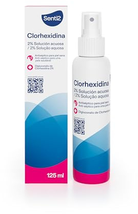 Senti2 Clorhexidina Solución Antiséptica para Piel, 2% Digluconato de Clorhexidina, Solución Acuosa, 125ml
