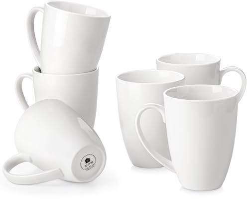 MALACASA Série REGULAR Grandes Tasses en Porcelaine 560 ml pour Thé Café Capuccino Chocolat, 6 Mugs Blanches Service à Café, Passe au Lave-vaisselle