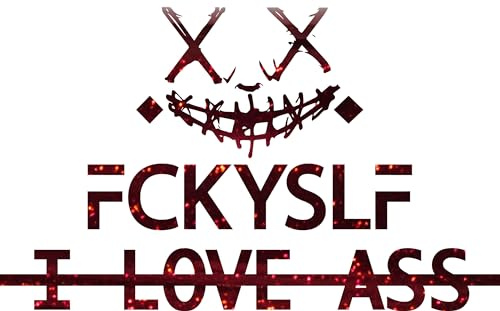 Autoaufkleber Set Fratze FCKYSLF I LOVE ASS KFZ Sticker Frecher Heckscheiben Aufkleber Tuning Style (Oilslick Glitzer Rot)
