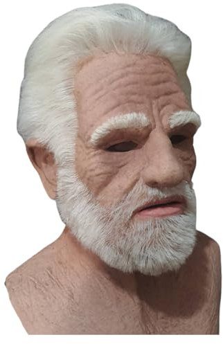Alte Mannmaske für Halloween realistische Gesichtsmaske Latex atmungsaktives Falten Gesicht weiße Haare und Bart alter Mann Halloween Maske für Halloween -Requisiten Cosplay -Party -Masken Masken