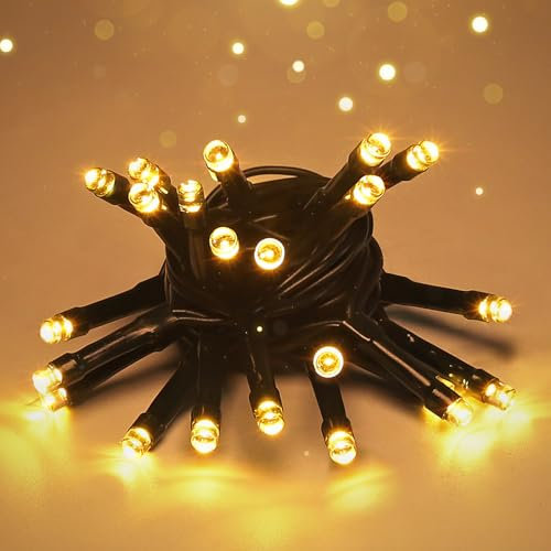 SALCAR Cadena de luces LED para exteriores, batería de 2 m, 20 LED, luces de árbol de Navidad para exteriores, impermeable, para interiores y exteriores, árbol de Navidad, jardín, fiestas, blanco